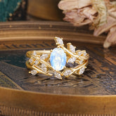 Romantic Nature-inspired 4-Prong Oval Cut Moonstone Stacking Ring